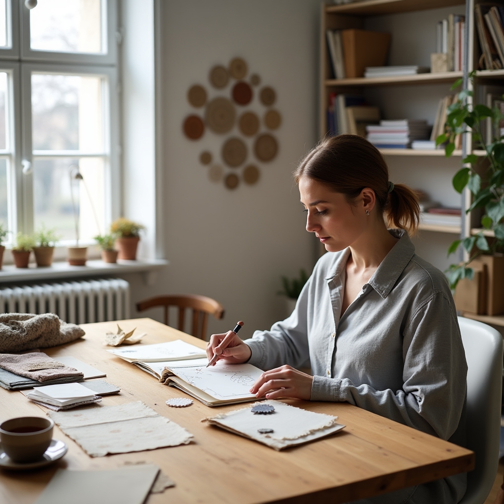 Berliner Arbeitsraum von Lucid Network, Musterstücke und Materialproben auf einem Tisch